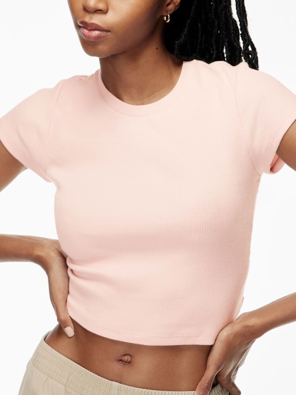 Aritzia Tna Ribbed Cropped Crewneck T-Shirt Pastel Pink - Size XS